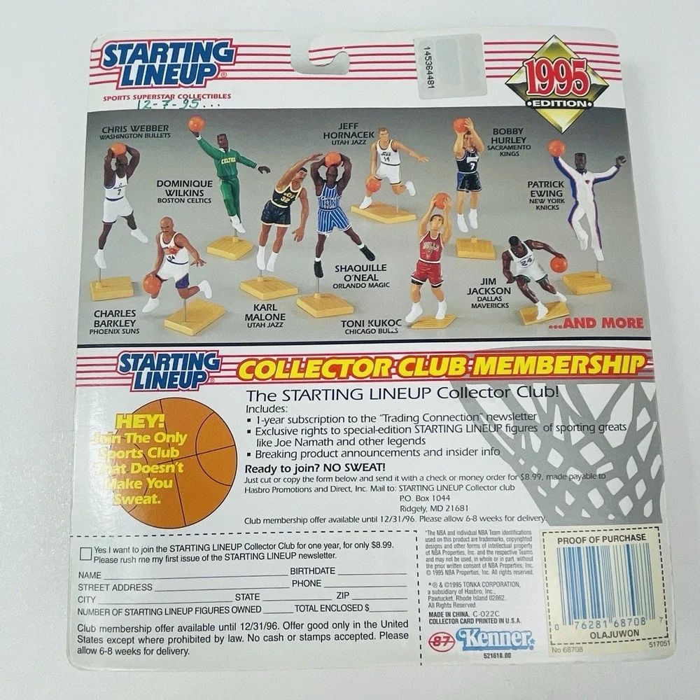 1995 Kenner NBA Starting Lineup Hakeem Olajuwon Houston Rockets Figure w Card